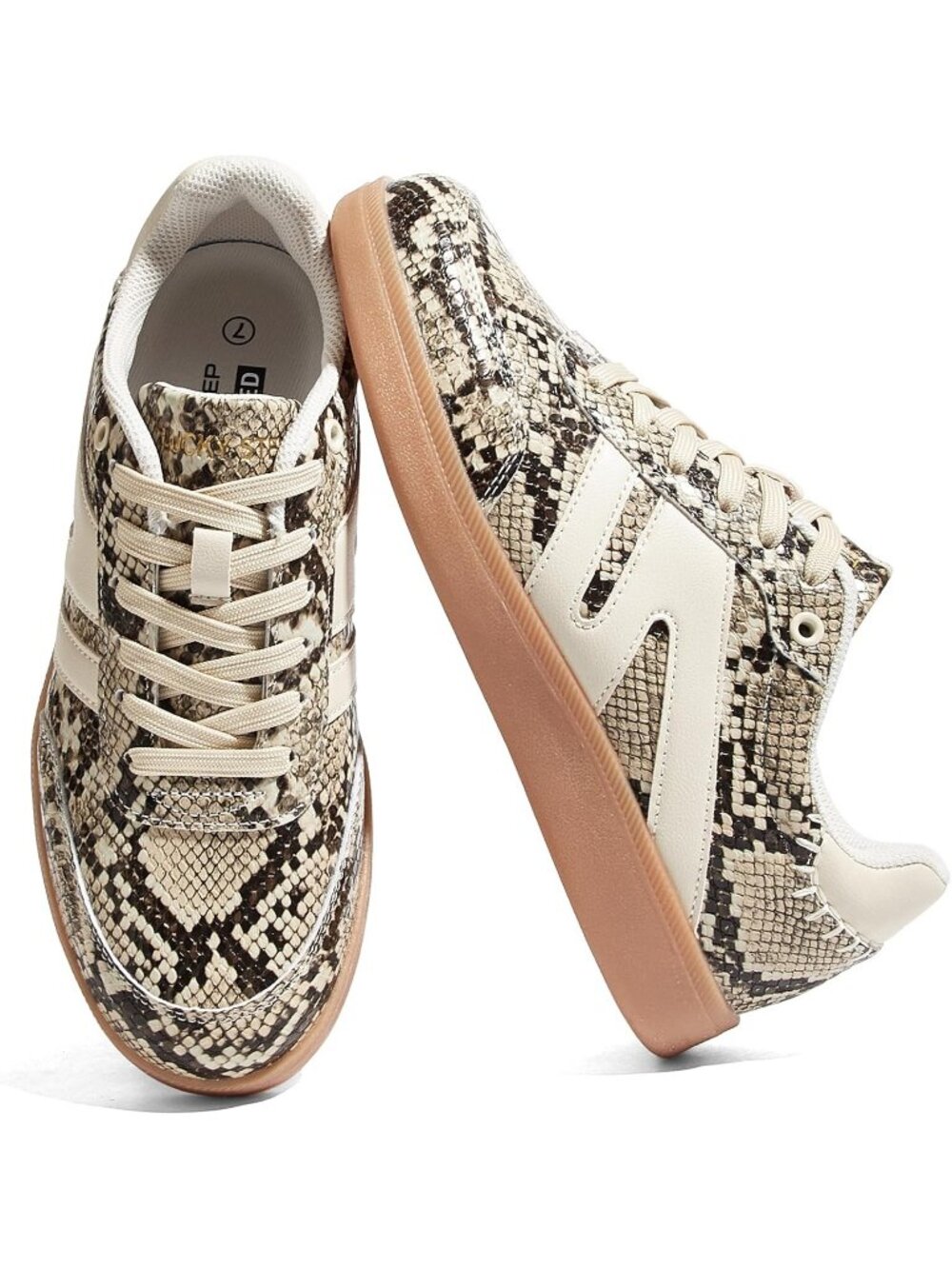 Women's Beige Snake Classic Retro Gum Sole Fashion Casual Tennis Skate Sneakers